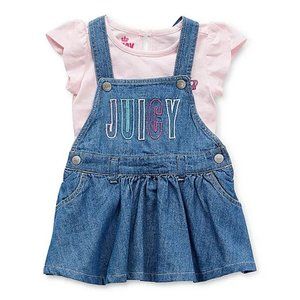Juicy Couture Girls Blue Jean Denim Jumper with Pink Shirt 2T NEW